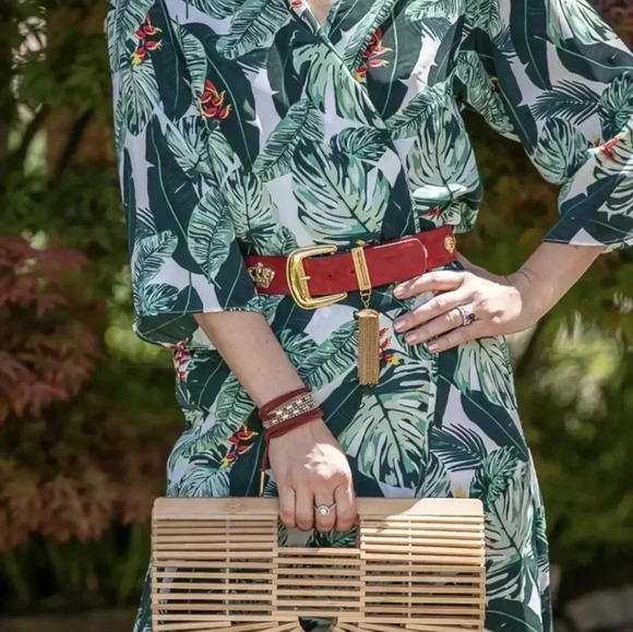 {Rachel Zoe} Curated Monstera Tassel Tie Tropical Long Cover Up Duster - Picture 4 of 16